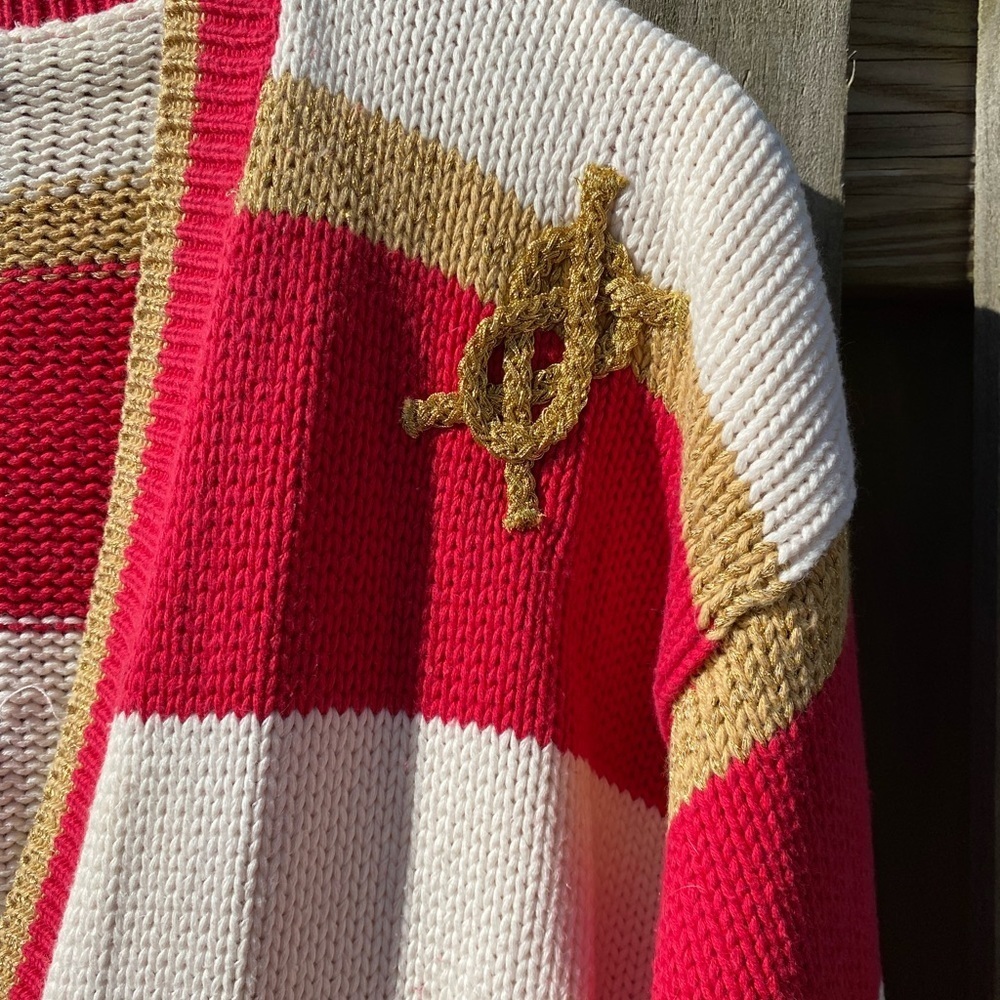 ClaudeZ Vintage Red White Gold Oversized Boyfriend Cardigan⚓️🛥⛵️ - Picture 3 of 5
